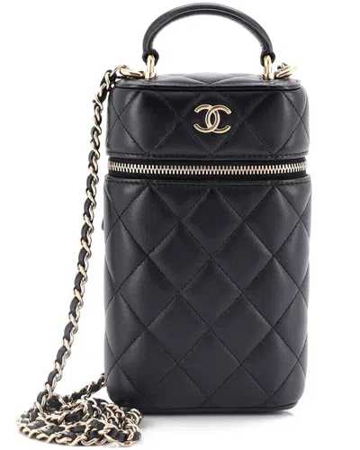 Pre-owned Chanel Black Quilted Lambskin Classic Vanity Top Handle Phone Holder With  Chain (authentic Pre-love