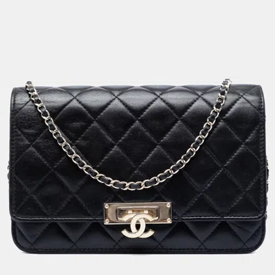 Pre-owned Chanel Black Quilted Lambskin Golden Class Wallet On Chain