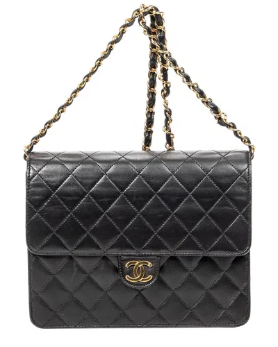 Pre-owned Chanel Black Quilted Lambskin Leather Cc Push Lock Straight Single Flap (authentic Pre-loved)