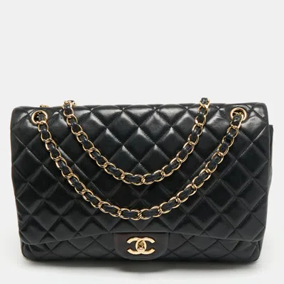 Pre-owned Chanel Black Quilted Lambskin Leather Maxi Classic Single Flap Bag