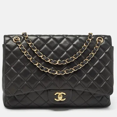 Pre-owned Chanel Black Quilted Lambskin Leather Maxi Classic Single Flap Bag