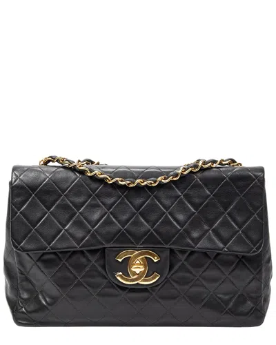 Pre-owned Chanel Black Quilted Lambskin Leather Maxi Jumbo Xl Flap (authentic Pre-loved)