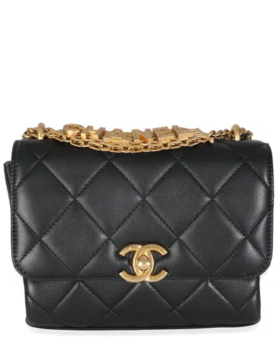 Pre-owned Chanel Black Quilted Lambskin Leather Small Cc Crystal Logo Chain Flap Bag  (authentic Pre-loved)