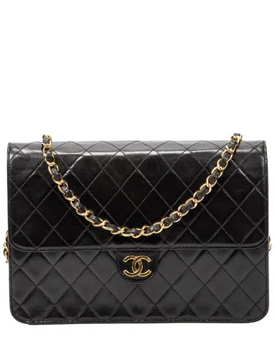 Pre-owned Chanel Black Quilted Lambskin Leather Vintage Push Lock Straight Flap (authentic Pre-loved)
