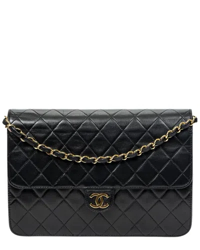 Pre-owned Chanel Black Quilted Lambskin Leather Vintage Push Lock Straight Flap (authentic Pre-loved)