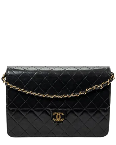 Chanel Black Quilted Lambskin Leather Vintage Push Lock Straight Flap  (authentic Pre-loved)
