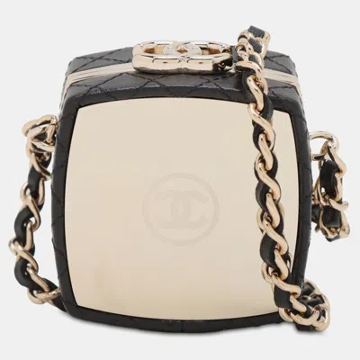 Pre-owned Chanel Black Quilted Lambskin Make-up Box Clutch With Chain