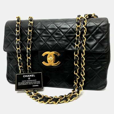 Pre-owned Chanel Black Quilted Lambskin Maxi Jumbo Xl Classic Single Flap Bag