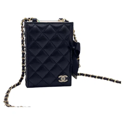Pre-owned Chanel Black Quilted Lambskin Mini Book Card Holder On Chain Gold Hardware