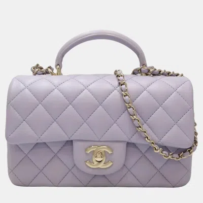 Pre-owned Chanel Black Quilted Lambskin Mini Classic Single Flap Top Handle Bag In Purple