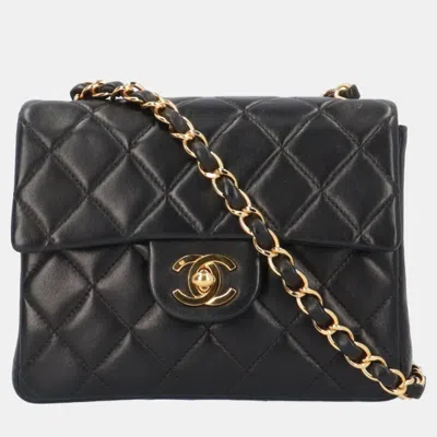 Pre-owned Chanel Black Quilted Lambskin Mini Vintage Square Classic Single Flap Bag