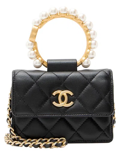 Pre-owned Chanel Black Quilted Lambskin Pearl Crown Clutch With Chain (authentic Pre-  Loved)