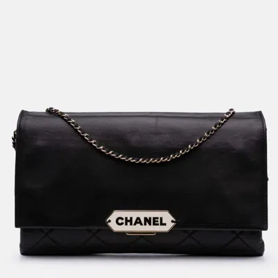 Pre-owned Chanel Black Quilted Lambskin Retro Label Shoulder Bag