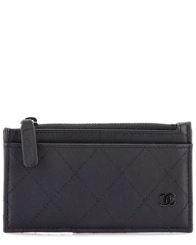 Pre-owned Chanel Black Quilted Lambskin So Black Cc Zip Card Holder (authentic Pre-  Loved)