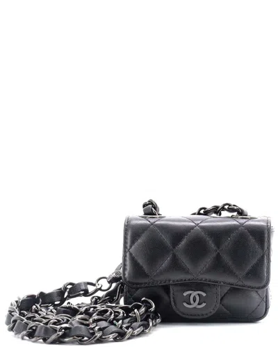 Pre-owned Chanel Black Quilted Lambskin So Black Classic Flap Charm Chain Belt Bag Mini  (authentic Pre-loved)