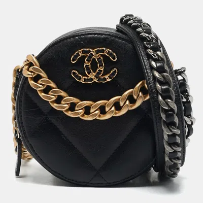 Pre-owned Chanel Black Quilted Leather 19 Round Clutch With Chain