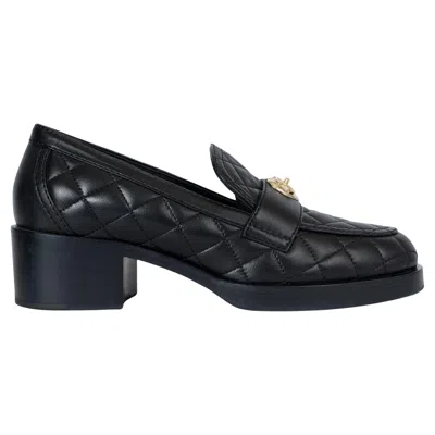 Pre-owned Chanel Black Quilted Leather 23c Monte Carloheart Loafers Shoes 39