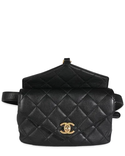 Pre-owned Chanel Black Quilted Leather Carry With Chic Flap Waist Bag (authentic Pre-  Loved)