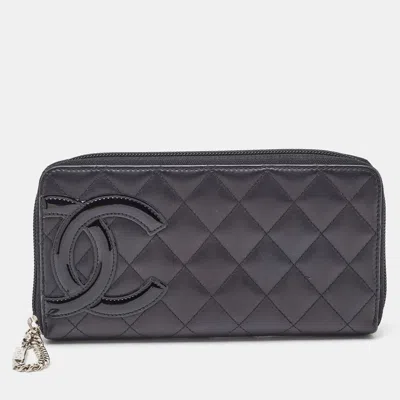 Pre-owned Chanel Black Quilted Leather Cc Cambon Ligne Zip Around Organizer Wallet
