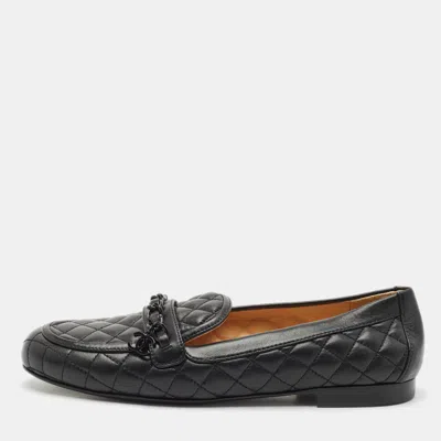 Pre-owned Chanel Black Quilted Leather Cc Chain Link Slip On Loafers Size 39