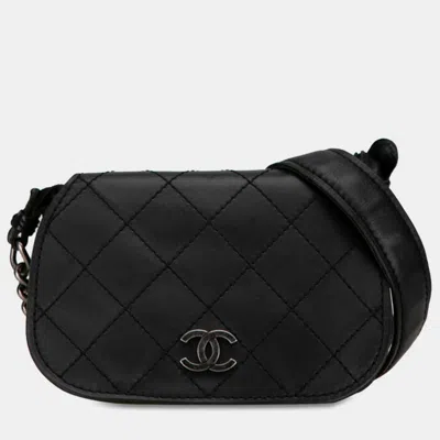 Pre-owned Chanel Black Quilted Leather Chain Flap Bag