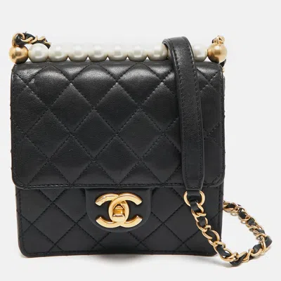 Pre-owned Chanel Black Quilted Leather Chic Pearl Crossbody Bag