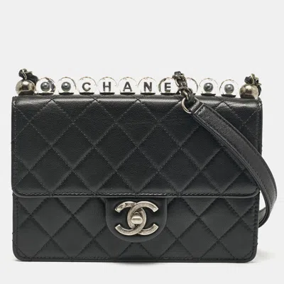 Pre-owned Chanel Black Quilted Leather Chic Pearl Flap Bag