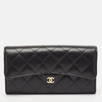 Pre-owned Chanel Black Quilted Leather Classic Flap Continental Wallet