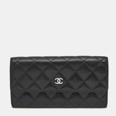 Pre-owned Chanel Black Quilted Leather Classic Flap Continental Wallet