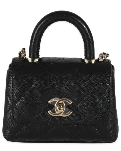 Pre-owned Chanel Black Quilted Leather Coco Top Handle Clutch With Chain Handbag  (authentic Pre-loved)