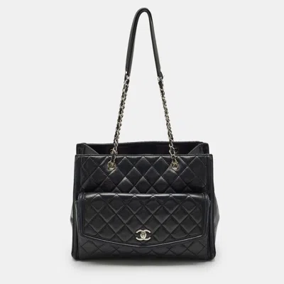 Pre-owned Chanel Black Quilted Leather Geometric Shopper Tote