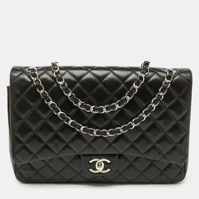 Pre-owned Chanel Black Quilted Leather Maxi Classic Double Flap Bag