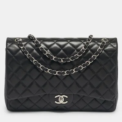 Pre-owned Chanel Black Quilted Leather Maxi Classic Double Flap Bag