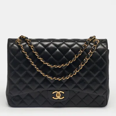Pre-owned Chanel Black Quilted Leather Maxi Classic Double Flap Bag