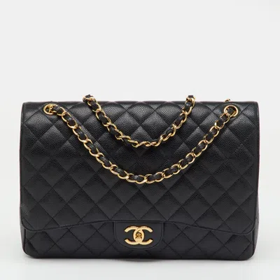 Pre-owned Chanel Black Quilted Leather Maxi Classic Double Flap Bag