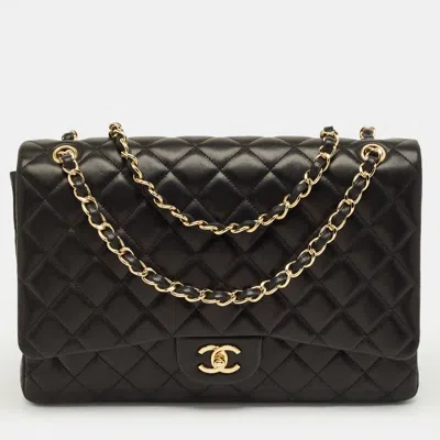 Pre-owned Chanel Black Quilted Leather Maxi Classic Single Flap Bag