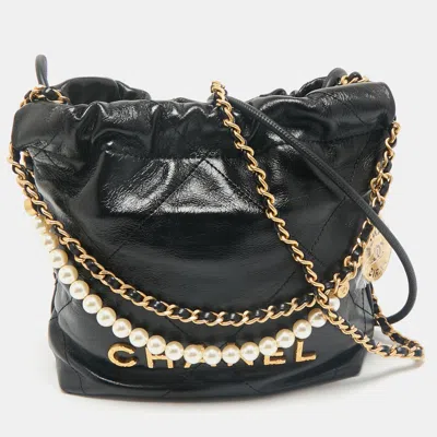 Pre-owned Chanel Black Quilted Leather Mini 22 Chain Bag