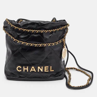 Pre-owned Chanel Black Quilted Leather Mini 22 Chain Bag