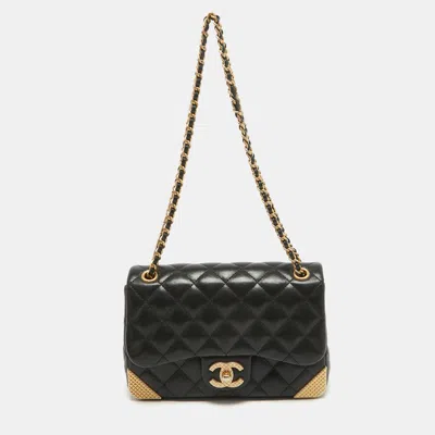 Pre-owned Chanel Black Quilted Leather Mini Rock The Corner Flap Bag