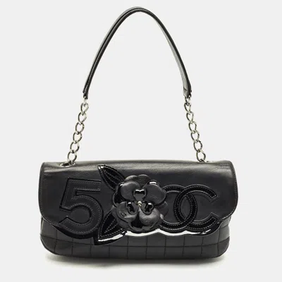 Pre-owned Chanel Black Quilted Leather No.5 Camellia Flap Bag