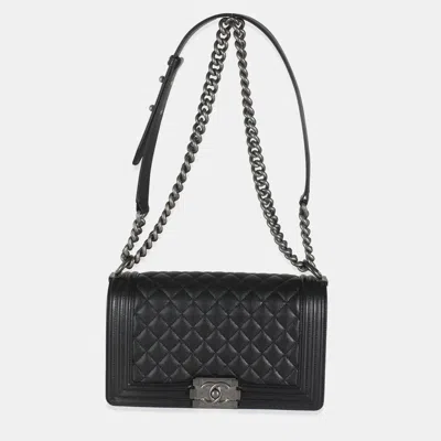 Pre-owned Chanel Black Quilted Leather Old Medium Boy Bag