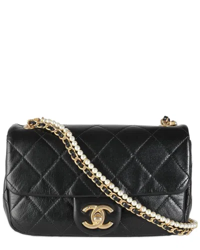 Pre-owned Chanel Black Quilted Leather Pearl Chain Mini Flap Bag (authentic Pre-loved)