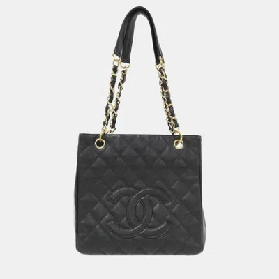 Pre-owned Chanel Black Quilted Leather Petite Shopping Tote