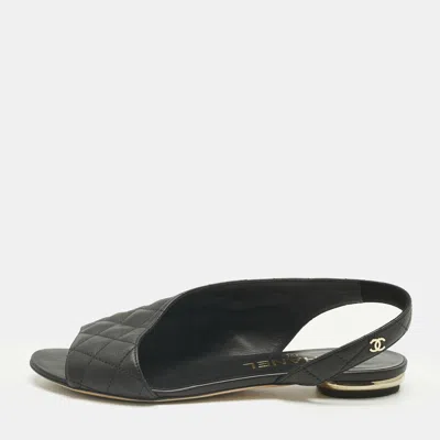 Pre-owned Chanel Black Quilted Leather Slingback Sandals Size 36