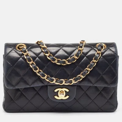 Pre-owned Chanel Black Quilted Leather Small Classic Double Flap Bag