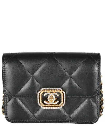 Pre-owned Chanel Black Quilted Leather Strass Mini Flap Bag (authentic Pre-loved)