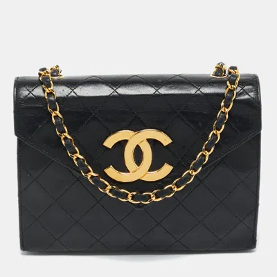 Pre-owned Chanel Black Quilted Leather Vintage Cc Square Flap Bag