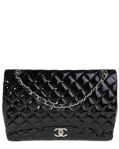 Pre-owned Chanel Black Quilted Patent Leather Maxi Classic Double Flap Bag (authentic  Pre-loved)