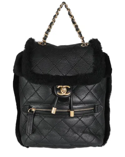 Pre-owned Chanel Black Quilted Shearling & Lambskin Paris Hamburg Small Backpack  (authentic Pre-loved)