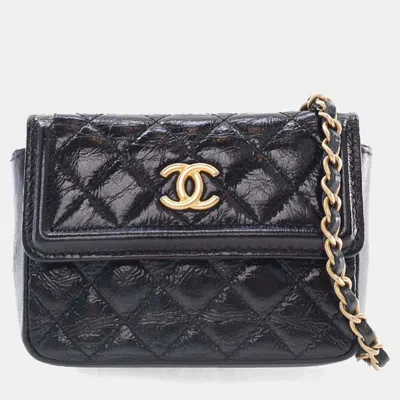 Pre-owned Chanel Black Quilted Shiny Aged Calfskin Waist Belt Bag